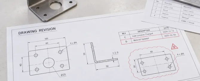 改訂表と図面バージョンを示すエンジニアリング図面の改訂管理