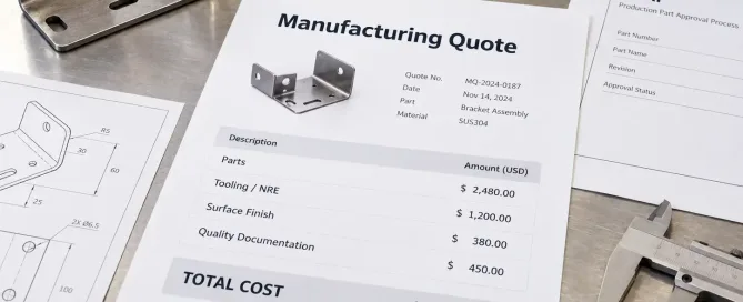 サプライヤー品質文書コストの内訳を含むOEM製造見積もり
